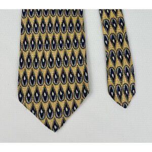 RBM Collection Mens Necktie Yellow and Blue Teardrop Design 100% Silk USA 4 in